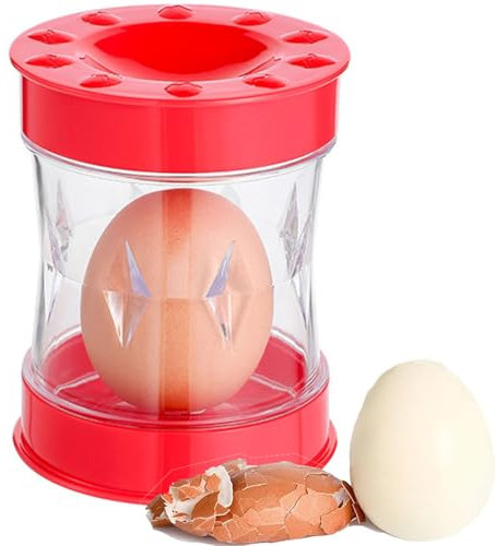 Sgusciatore per uova a manovella, facile strumento per rimuovere rapidamente i gusci dalle uova sode, gadget da cucina (rosso)