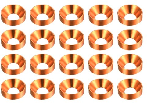 sourcing map 20 arandelas avellanadas M5 de aleación de aluminio anodizado, juntas de tornillo para piezas de accesorios mecánicos, color naranja