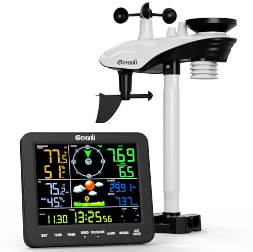 Gevanti Home Weather Station with Rain Gauge and Wind Speed, Weather Stations Wireless Indoor Outdoor with Rain Gauge Outdoor, Forecast, Temperature, Humidity, Moon Phase, Alarm Clock(No WiFi)