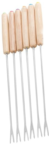 WPKD BLUEIY 6 forchette per fonduta in acciaio inox, bastoncini per fonduta di formaggio, manico in legno resistente al calore, per chote, formaggio, smore e frutta secca