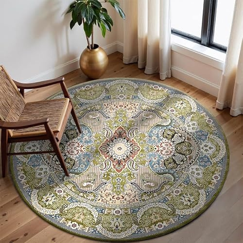 Nyescasa Boho Teppich Rund Vintage Waschbar Wohnzimmerteppich Orientalischer Bedruckt Kurzflorteppich Rund 160cm Flauschig Weich Runder Teppich für Schlafzimmer Wohnzimmer Esszimmer Küche Innen
