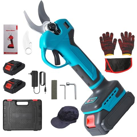 Secateur Electrique Sans fil,40mm Secateur a Batterie Professionnel, 2x1500 mAh, SK5 Lame tranchante, 650W Moteur Brushless, Coupe Branche Electrique pour Jardinage, Vigne, Arbre Fruitier