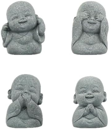 Zen-Buddha Set von 4, Kleine Mönch-Figur, Neue Chinesische Stil Dekoration, Harz Desktop-Figur für Büro, Wohnzimmer, Teetisch, Geschenkidee (Nicht Hören, Nicht Sehen, Nicht Sprechen, Nicht Beweg