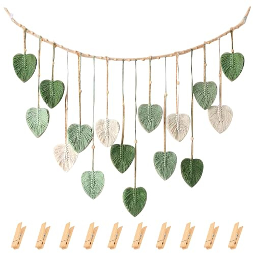 PORFOYO Makramee Wandbehang Boho Deko, Wandkunst Dekor, Blätter Quaste Wandteppich, Tapisserie Böhmische für Outdoor, Wohnzimmer, Schlafzimmer, Indoor, Kinderzimmer, 120x75cm
