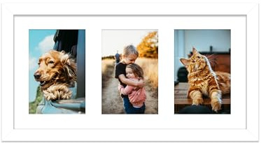 White Multi Photo Frame - Holds 3 x 6x4 Pictures, Family Collage Picture Frame for Wall Display, 8x16 Panoramic Frame Size, Pack of 1