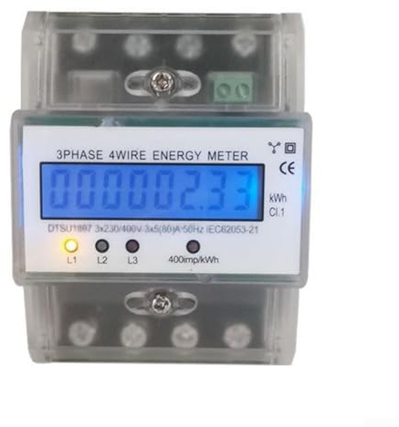 Eawfgtuw Compteur d'énergie électrique triphasé 4 fils 230 V 5-80 A LCD numérique DIN Rail Power Meter avec signal d'impulsion pour usage industriel et domestique