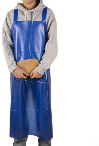 Grembiule in PVC impermeabile e a prova di olio per cucina, cucina, pulizia, giardinaggio, pesca, abbigliamento protettivo di grado industriale con collo regolabile (blu profondo)