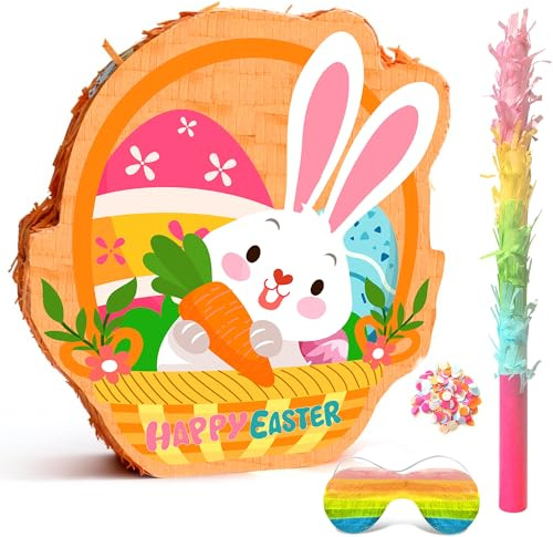 Happy Easter Pinata for Spring Day Decorations, 13.8'' x 16'' Spring Bunny Piñata Egg Piñata for Easter Party Decorations Supplies Bunny Party Favors