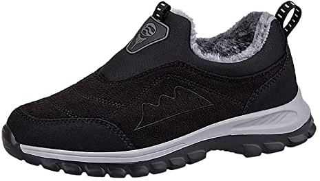 Generisch Black Winter Boots Men's Winter Warm Lined Winter Shoes Snow Boots Short Shaft Boots Round Flat Slip-On Boots Comfortable Slip-On Winter Boots Non-Slip Outdoor Hiking Boots, black, 11 UK