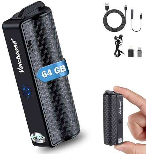 Valchoose 64 GB Digitales Diktiergerät & Aufnahmegerät mit Abhörgerät-Funktion, One-Touch-Aufnahme, Magnetfunktion für Meetings & Interviews