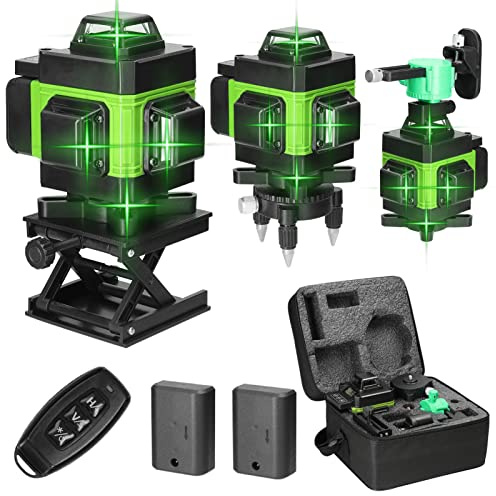 Niveau Laser Vert 16 Lignes 4D 360° | Nivellement Automatique 3° IP54 | Rotatif Haute Précision pour Construction | avec 2 Batteries