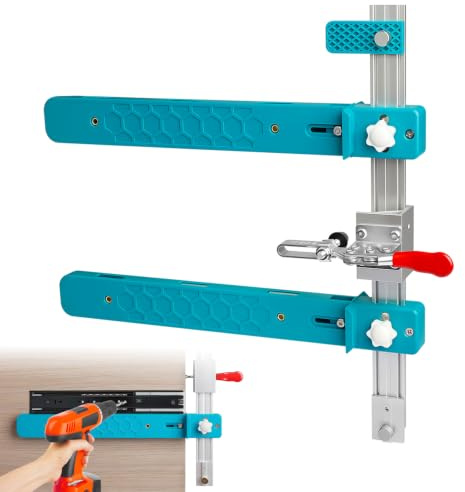 Drawer Slide Jig With Toggle Clamp & Magnetic Arm, Precision Cabinet Tool | Upgraded Adjustable Cabinet Hardware Jig With Punch Locator. Ensures Precise Alignment For Drawer & Desk Installation