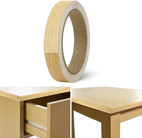 Cinta de Bordes de Madera 20mm, 10m Canteado Autoadhesivo para Muebles, Cinta de Reparación con Veta de Madera para Mesas, Armarios, Encimeras (Roble Claro)