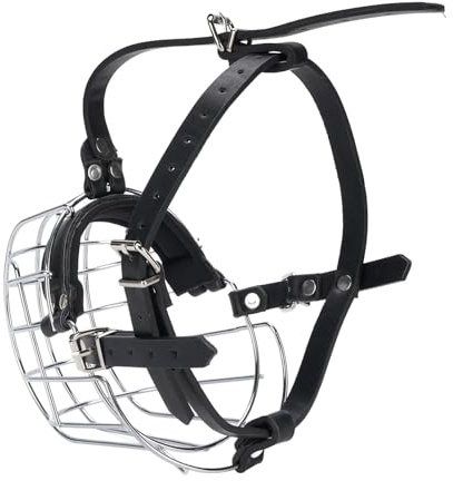 Dpofirs Muselière pour Chien, Panier en Fil Métallique, Protège-Dents pour Chien avec Sangles en Cuir PU, Cage Respirante pour l'entraînement des Chiens de Taille Moyenne et Grande