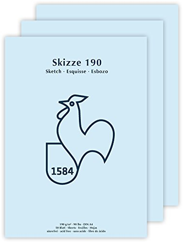 3er Pack Skizzenblock A3 190 g/m² 50 Blatt Universales Zeichenpapier für alle üblichen Zeichentechniken. Säurefrei und alterungsbeständig