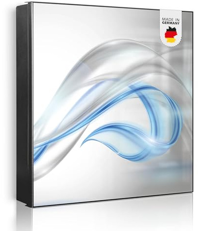 banjado Großer Schlüsselkasten Metall - Schlüsselbox 30x30cm beschreibbarer mit 32 Haken - Schlüsselkasten modern für Schlüsselaufbewahrung - Korpus Schwarz Scharnier Rechts - Motiv Blauer Schleier