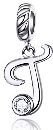 LaMenars 925 Sterling Silber A-Z Buchstaben Charms Dangle | Initial Alphabet Anhänger mit Zirkonia, passt Europa Charm Armband Halskette Geschenke für Frauen
