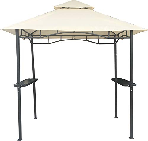 Grillpavillon Wasserdicht 340g/m² PVC Dach Pavillon 250x150 cm mit Ablage Gartenlaube Gartenpavillon BBQ (Beige 27-B)