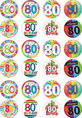 cdb 24 80th Birthday mixed edible Iced Icing CupCake Fairy Cake Toppers