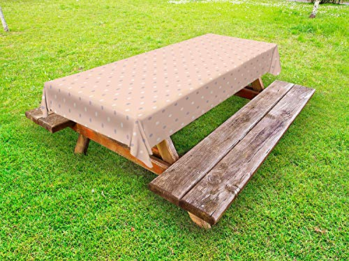 ABAKUHAUS Rosa Outdoor-Tischdecke, Retro Vintage Lilac Dots, dekorative waschbare Picknick-Tischdecke, 145 x 210 cm, Salmon Flieder und Weiß