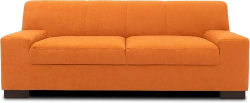 DOMO. collection Sofa Norma, 2-Sitzer Couch, 2er Polster-Garnitur mit Holzfüßen, 194 x 85 x 74 cm (BxTxH), Feinstoff orange | 2 Sitzer mit Holzfüßen, klassische Polstercouch mit flachen Armlehnen im zeitlosen Design, 194 x 85 x 74 cm (BxTxH)
