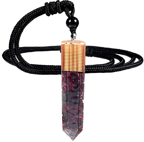 Nupuyai Collier avec pendentif en forme de pointe en cristal de guérison pour homme et femme, pendentif en spirale hexagonale avec cordon réglable, 60 cm, Pierre Nylon, #03-Grenat