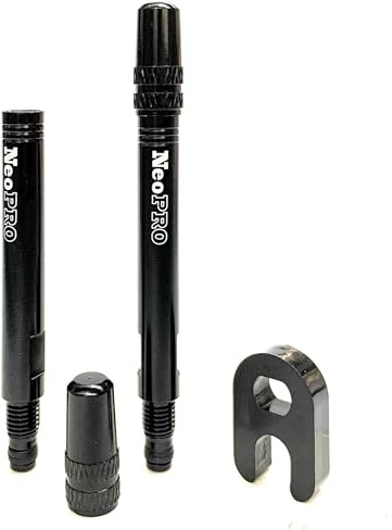 NeoPRO Presta Valve Extension Extender Kit (Pack of 2) w/Valve Key and Cap - Available in 4 Lengths - 20,30,40,60 mm (Black, 40mm)