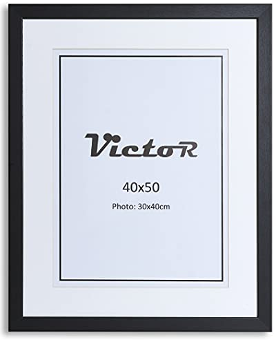 VictoR Bilderrahmen Passepartout Richter Schwarz in 40x50 cm mit 30x40 (A3) Passepartout - Fotorahmen Holz - Leiste: 25x20mm - Bilderrahmen 40x50 Schwarz