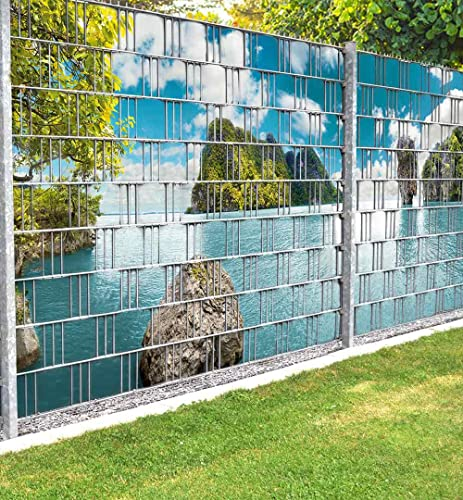 MyMaxxi Infinity Zaunsichtschutz | Strand 05 beide Teile Motiv 9 Streifen | Sichtschutzstreifen für Doppelstabmattenzaun | Windschutz Sonnenschutz Blickdicht | Sichtschutz Garten | Sichtschutz