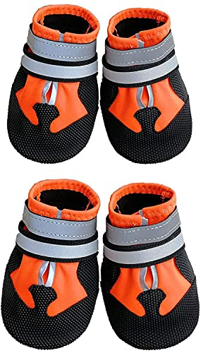 Ewolee wasserdichte Hundeschuhe, Breathable Hundeschuhe rutschfeste Schuhe Hundeschnee Stiefel, 4 Stück (Orange, S)