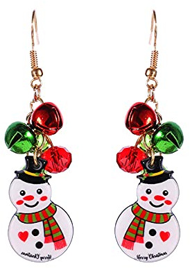 Baumelnde Schneemann Ohrringe für Mädchen Damen Jingle Bell Haken Ohrringe Weihnachts Ohrringe