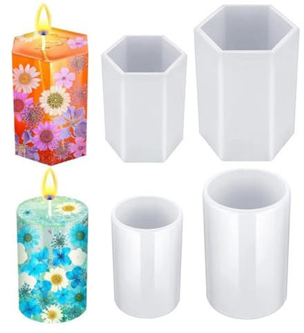 TROYSINC Kerzenform Silikon 4 Pcs Kerzenform Gießform zum Gießen Set,3D zylindrische Kerzenformen,zylindrische,Hexagon,zylindrische Kerzenform, geometrische Moderne Form,DIY Handwerk Werkzeug