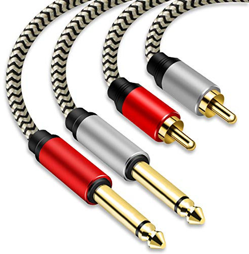 Câble 2 x 6,35 mm vers 2RCA, double jack stéréo TS 1/4 pouce mâle vers 2 RCA mâle adaptateur répartiteur pour câble audio stéréo avec boîtier en PVC et tresse en nylon(4M)
