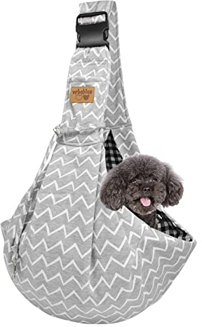vrbabies Hundetragetasche,Hundetasche für Kleine Hunde und Andere Haustiere 5kg,Hundetragetuchtragetuch Hund Verstellbar Perfekt (Streifen Grau, Schnalleneinstellung)