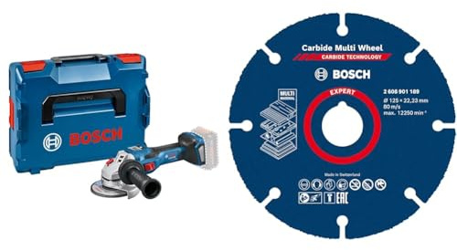 Bosch Professional BITURBO Winkelschleifer GWS 18V-15 SC (Scheiben-Ø: 125 mm, Connectivity-Modul, voreinstellbare Drehzahlstufen, in L-BOXX) + Expert Carbide Multi Wheel Trennscheiben