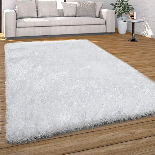 Paco Home Tappeto Salotto Moderno Soggiorno Pelo Lungo Monocolore Peloso Moderno, Dimensione:120x170 cm, Colore:Bianco