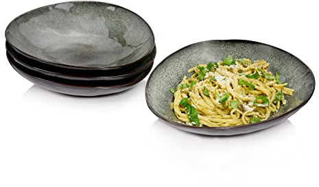 Sänger | Pastateller Kopenhagen 4 tlg, Pasta Schüssel Set 4 Personen, Steingut Geschirr Set für Pasta, Tellerset Spülmaschinenfest, Nudelteller, Bowl Schüssel Grau Grün 1l | PREMIUM COLLECTION