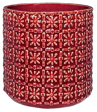Nordring Maceta Cross - Macetero Decorativo Redondo para Flores e Plantas para Interiores M (12,5 cm ø), Rojo, Cerámica