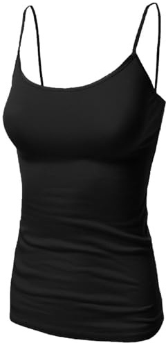 LUXE DIVA Womens Plain Sleeveless Round Scoop Neckline Stretch Slim Straps Strappy Straight Fitted Camisole T-Shirt Vest Body fit Summer UK Size 8-26 Black