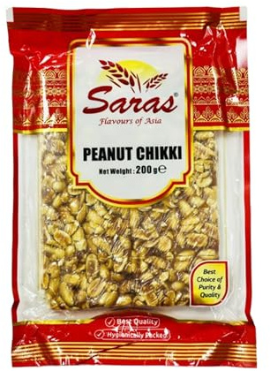 Saras Peanut Chikki 200g (Pack of 5) | Traditional Indian Sweet Candy | Indian Peanut Brittle, Peanut Candy, Delicious & Crunchy Energy Snack