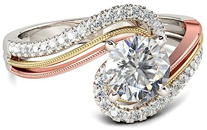 Jeulia 925 Sterling Silber Bandringe für Damen dreifarbig Bypass Rundschliff Verlobungsversprechen Jubiläumsring mit Schmuckschatulle