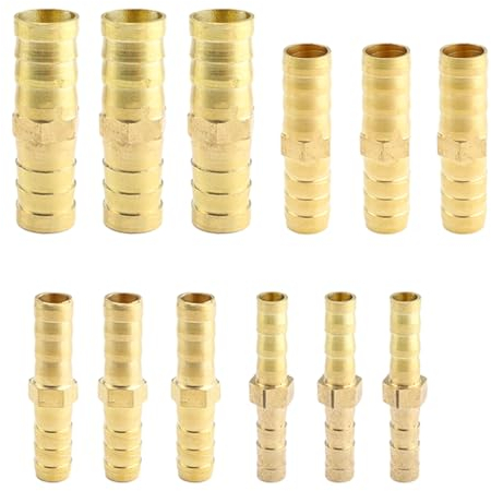 12 Piezas Empalmes de Tubo de Latón, PARFCO Tubo de Púas de Latón 6mm/8mm/10mm/12mm, Adaptador de Manguera de Piscina, para Gasóleo Aire Agua y Combustible