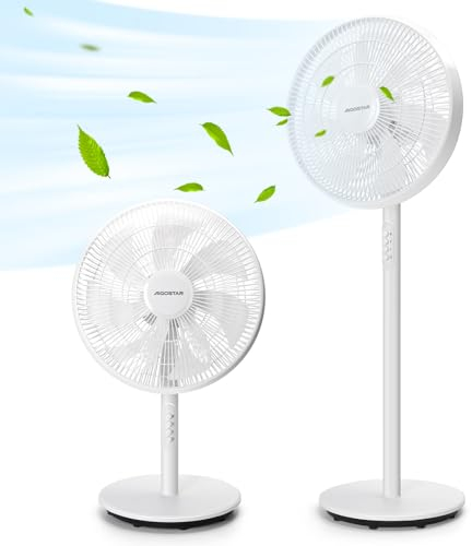 Aigostar Ventilateur sur Pied, 7 Pales, 3 Vitesses, Hauteur Réglable (70cm/113cm), 45W, Oscillation à 90°. Silencieux, Blanc- Brisk