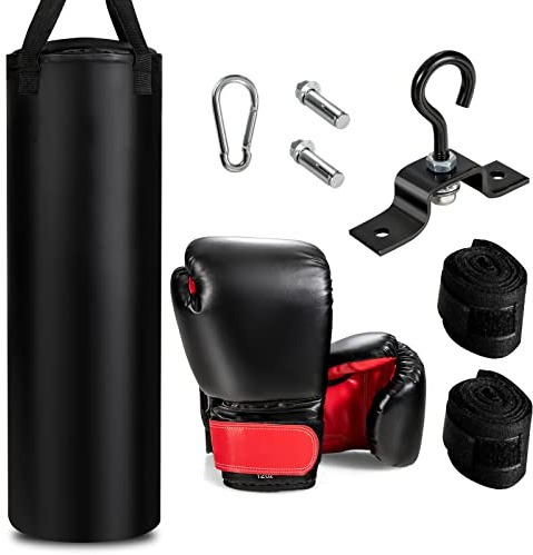 KOMFOTTEU Boxningssäck set, boxningsset med 30 ml boxningshandskar, stansningssäck boxningsväska inklusive takkrok dragkedja, punchingbag boxningssäck set 29 kg för vuxna