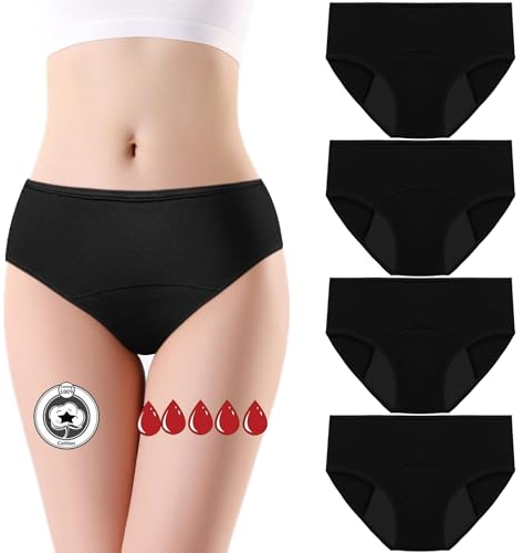 flintronic 4 Pezzi Mutandine Mestruali, Mutandine Assorbenti a Prova di Perdite, Cotone Slip Ciclo Protettive Periodico per Donna, Assorbenti e Riutilizzabili, Anti Perdite Lavabili(M)