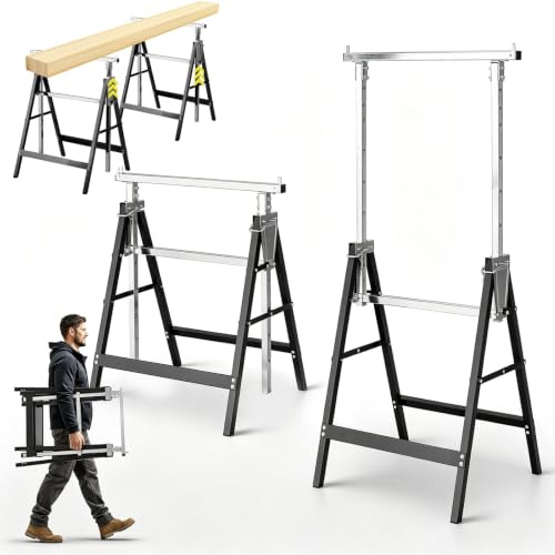 Fiqops Arbeitsbock 6er Set 400 kg Tragkraft, Klappbarer aus Stahl | 7-fach höhenverstellbar 80–130 cm, mit Sicherungsbolzen und Fußkappen, Unterstellbock für Werkstatt Baustelle, Schwarz