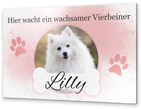 Farbiges Vorsicht Hund Schild mit eigenem Foto - Warnung vor dem Hund Schilder - Achtung Hund Schild wetterfest - Hundeschild Warnung Warnschild - Hundeschilder personalisiert aus Alu Dibond