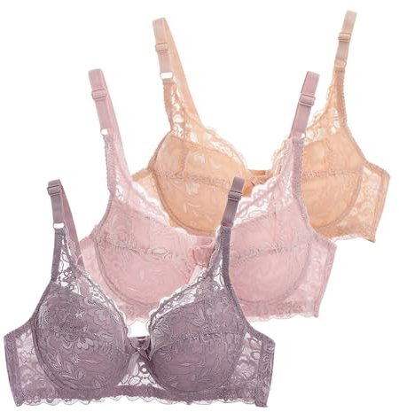 CSWH 3er Pack BHS Damen mit Bügel Fraun Spitzen-BH Set mit verstellbarem Push Up Sexy BH Mädchen Atmungsaktiver Weich Bequemer Y2K Unterwäsche Bra für Alltag