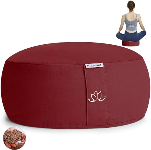 Hihealer Meditationskissen - Yoga Bodenkissen, Gefüllt mit Buchweizenspreu und Aktivkohle, 33 x 33 x 15 cm