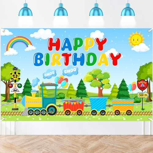 Avezano Train Theme Birthday Banner Train Birthday Decorations Chugga Chugga Party Backdrop for Kids Boys 6 x 3.6 ft